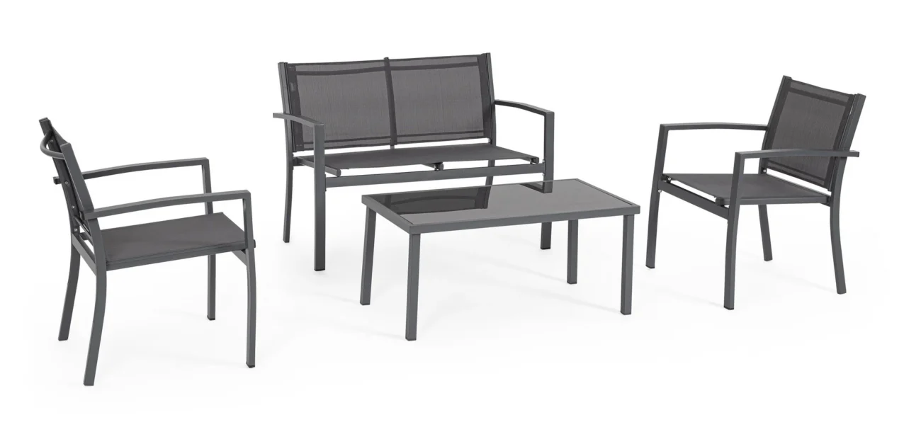 Set salotto Florida 4 Posti antracite con tavolino in vetro temperato - immagine 3