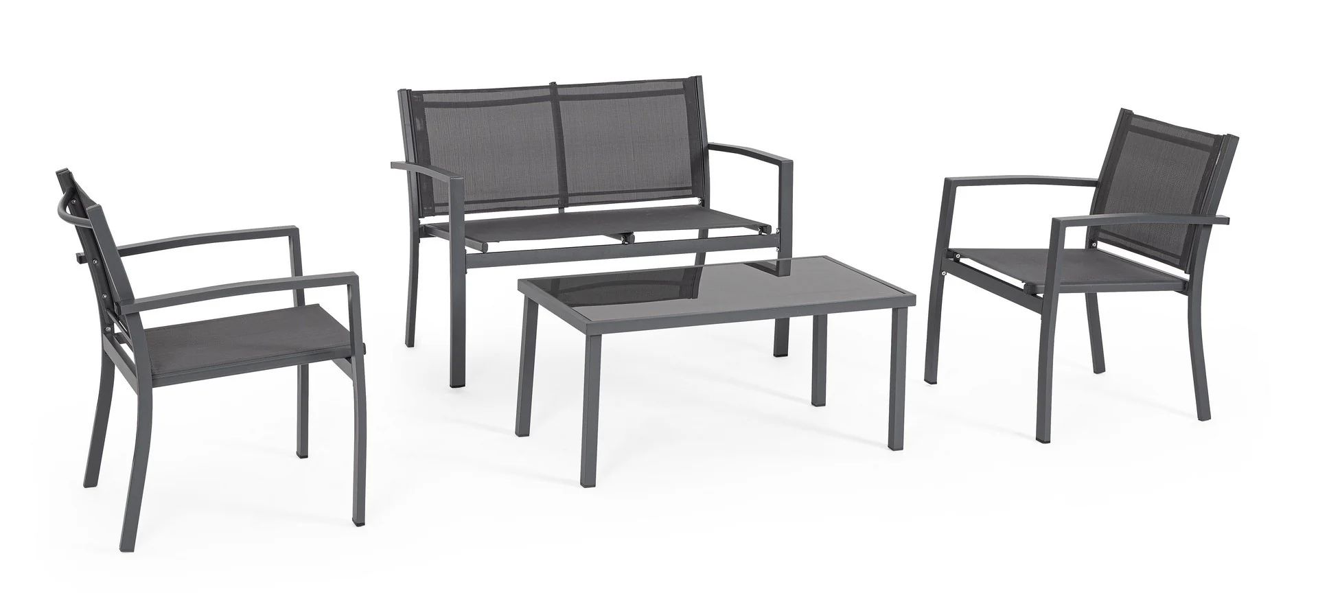 Set salotto Florida 4 Posti antracite con tavolino in vetro temperato - immagine 3
