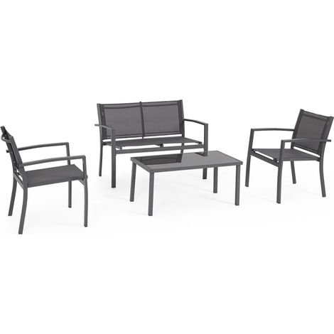 Set salotto Florida 4 Posti antracite con tavolino in vetro temperato